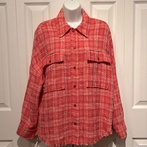 Zara‎ Pink/White Tweed Woven Shirt Shacket Size S